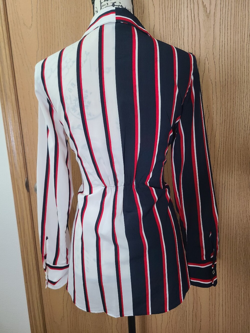 Tommy Hilfiger Colorblock Asymmetrical Striped Tie Front Button Down Shirt - Picture 3 of 4